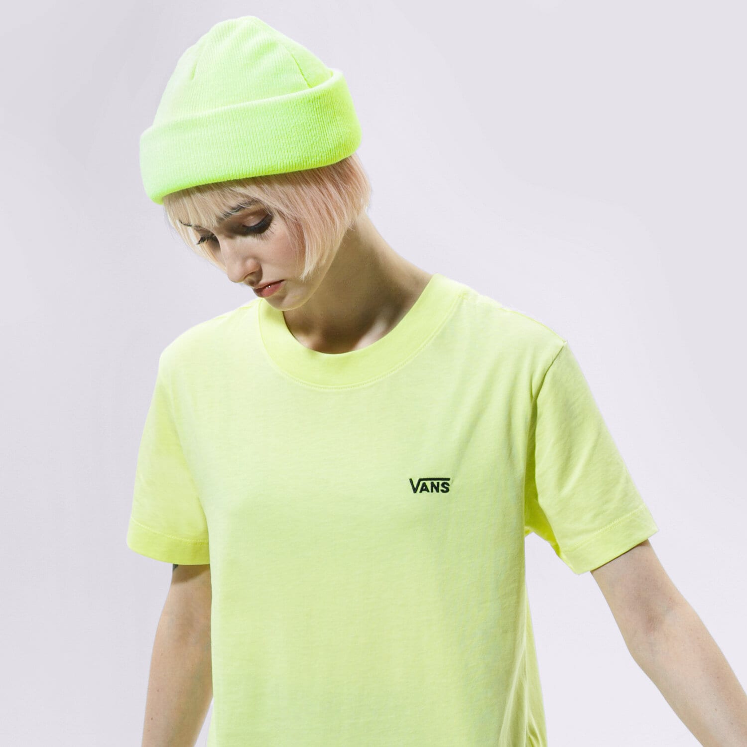 Koszulka, t-shirt damski VANS T-SHIRT WM JUNIOR V BOXY SUNNY LIME VN0A4MFLTCY1 ŻÓŁTY