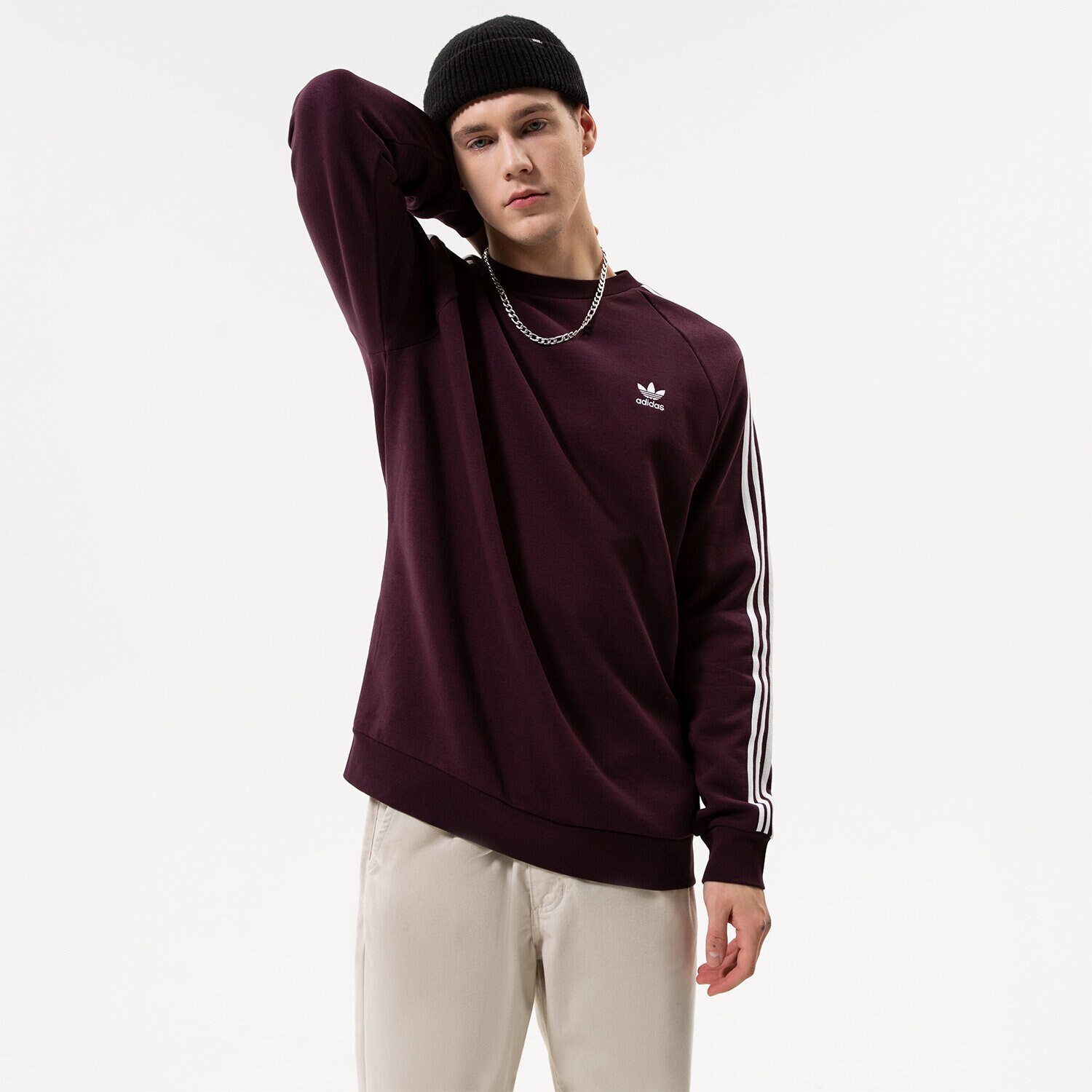Bluza męska ADIDAS BLUZA 3-STRIPES CREW HK7291 BORDOWY
