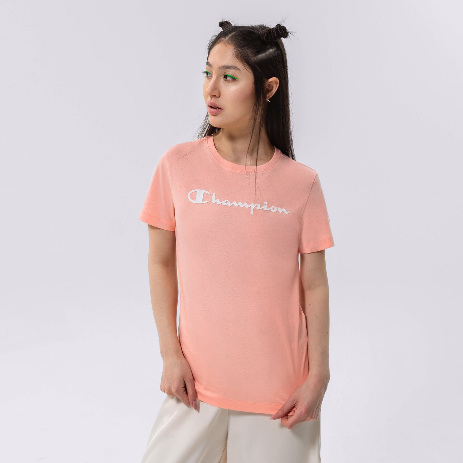 Koszulka, t-shirt damski CHAMPION T-SHIRT SCRIPT LOGO T-SHIRT 114911PS012 RÓŻOWY