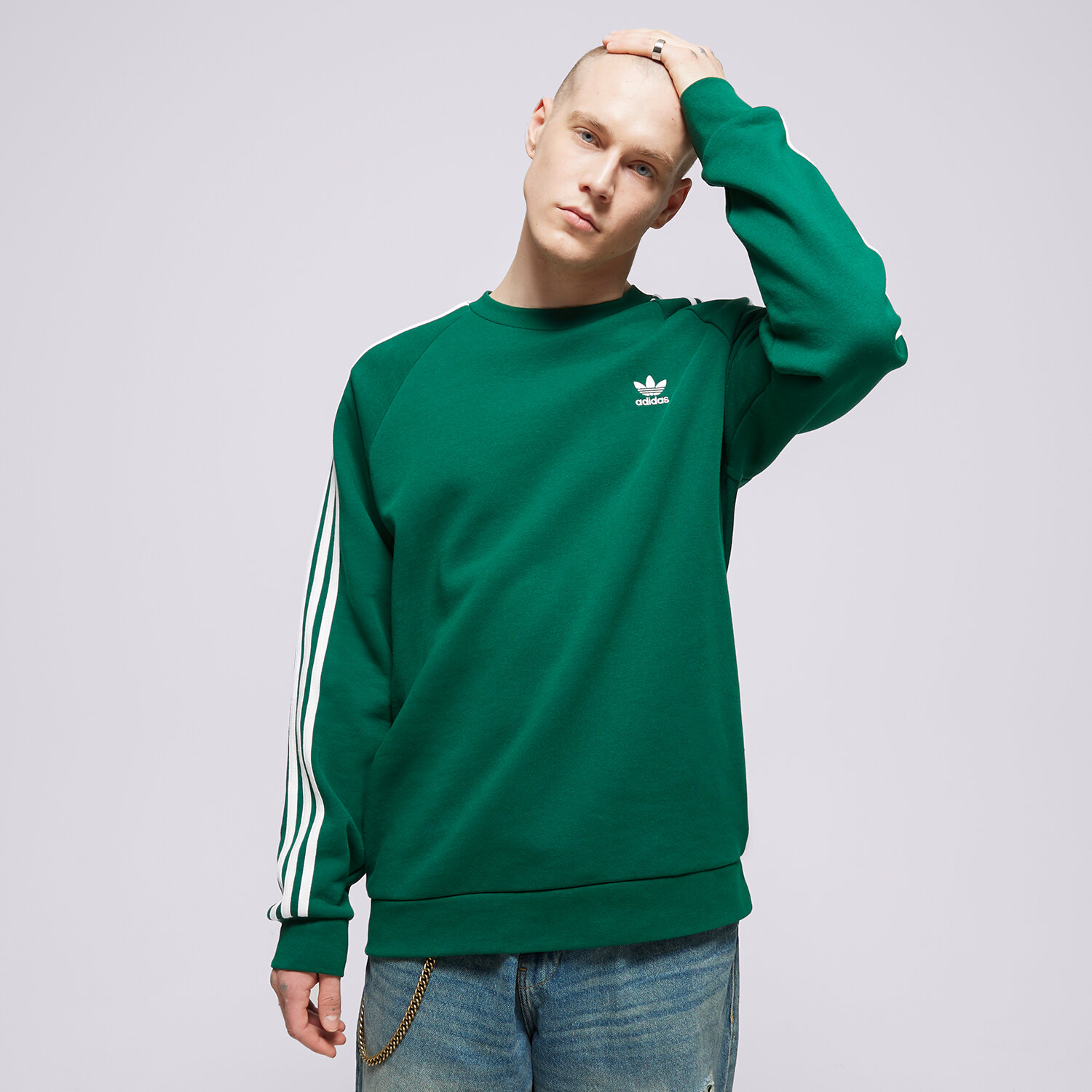 Bluza męska ADIDAS BLUZA 3-STRIPES CREW IA4863 ZIELONY
