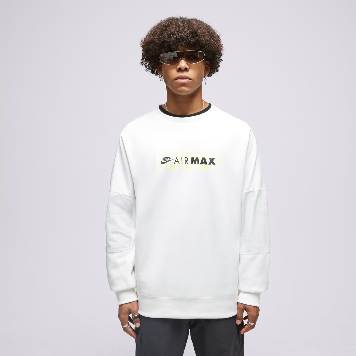Bluza męska NIKE BLUZA MAX PK CREW WHT/VLT SWEATSHIRT FB1437-100 BIAŁY