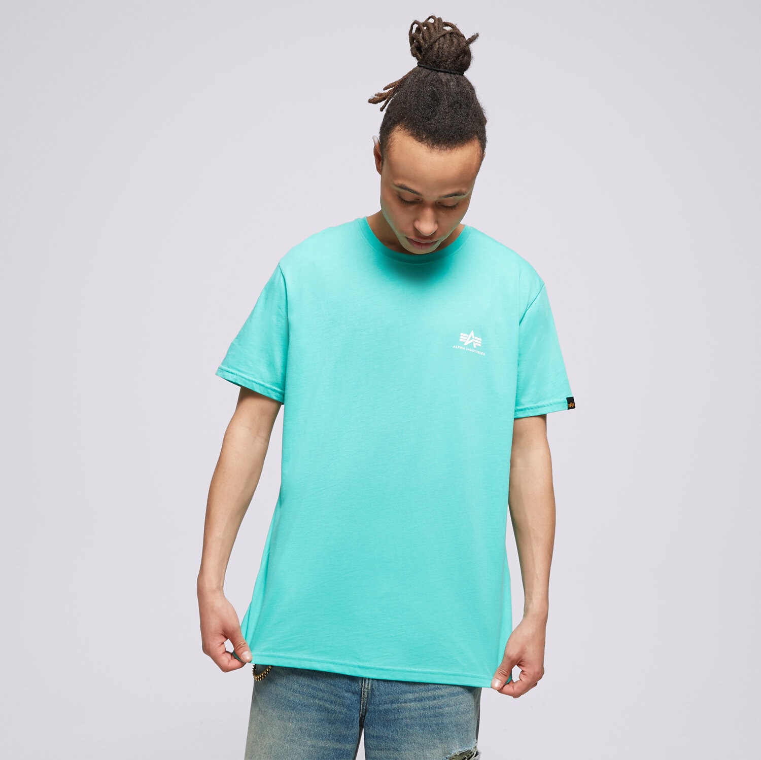Koszulka, t-shirt sportowy męski ALPHA INDUSTRIES T-SHIRT BASIC T SMALL LOGO 188505676 NIEBIESKI