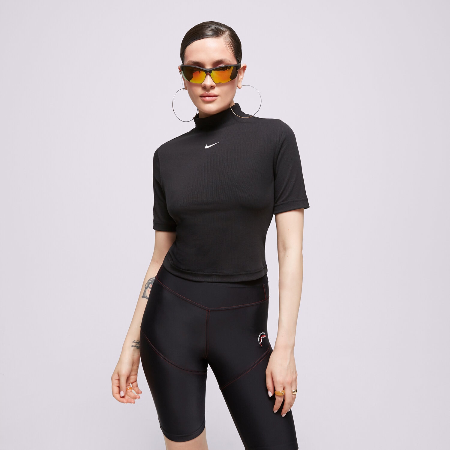 Koszulka, t-shirt damski NIKE T-SHIRT W NSW ESSNTL RIB MOCK SS TOP DV7958-010 CZARNY