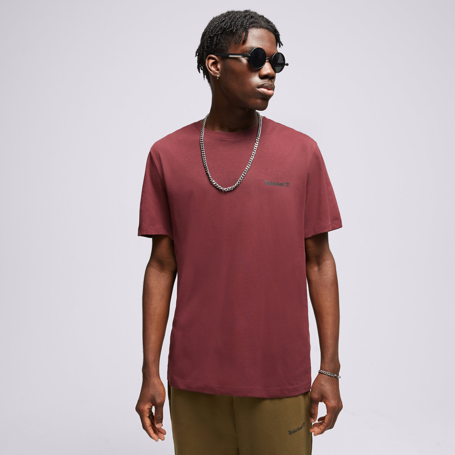 Koszulka, t-shirt sportowy męski TIMBERLAND T-SHIRT SMALL LOGO PRINT LOGO TEE TB0A5PGZI301 BORDOWY