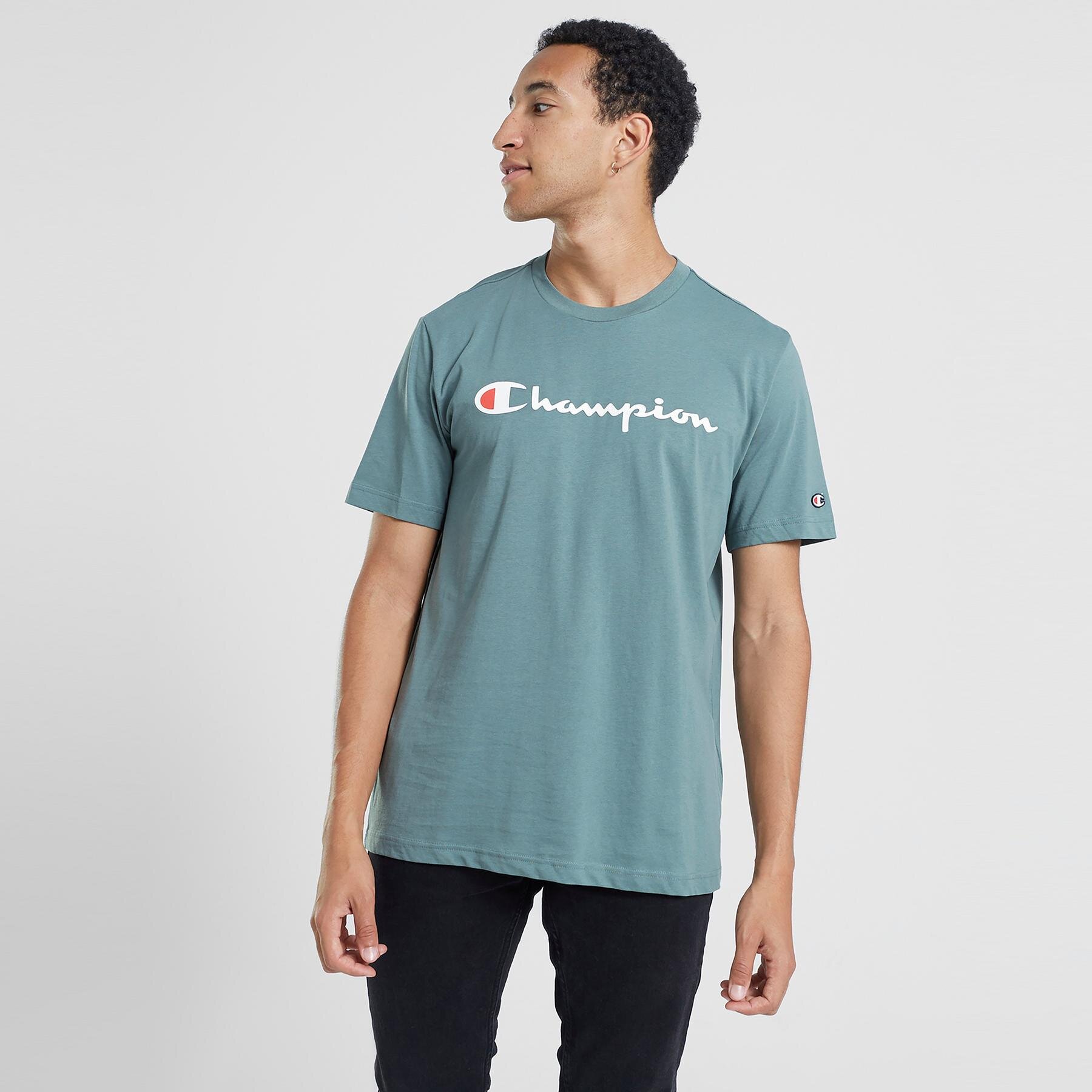 Koszulka, t-shirt sportowy męski CHAMPION T-SHIRT CREWNECK T-SHIRT 219206GS510 ZIELONY
