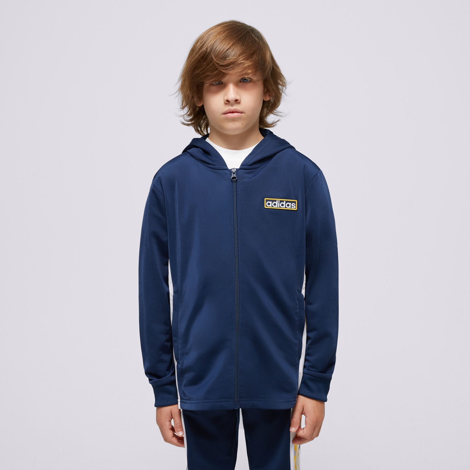 Sportowa bluza dziecięca ADIDAS BLUZA Z KAPTUREM FZ HOODIE BOY IN2114 GRANATOWY