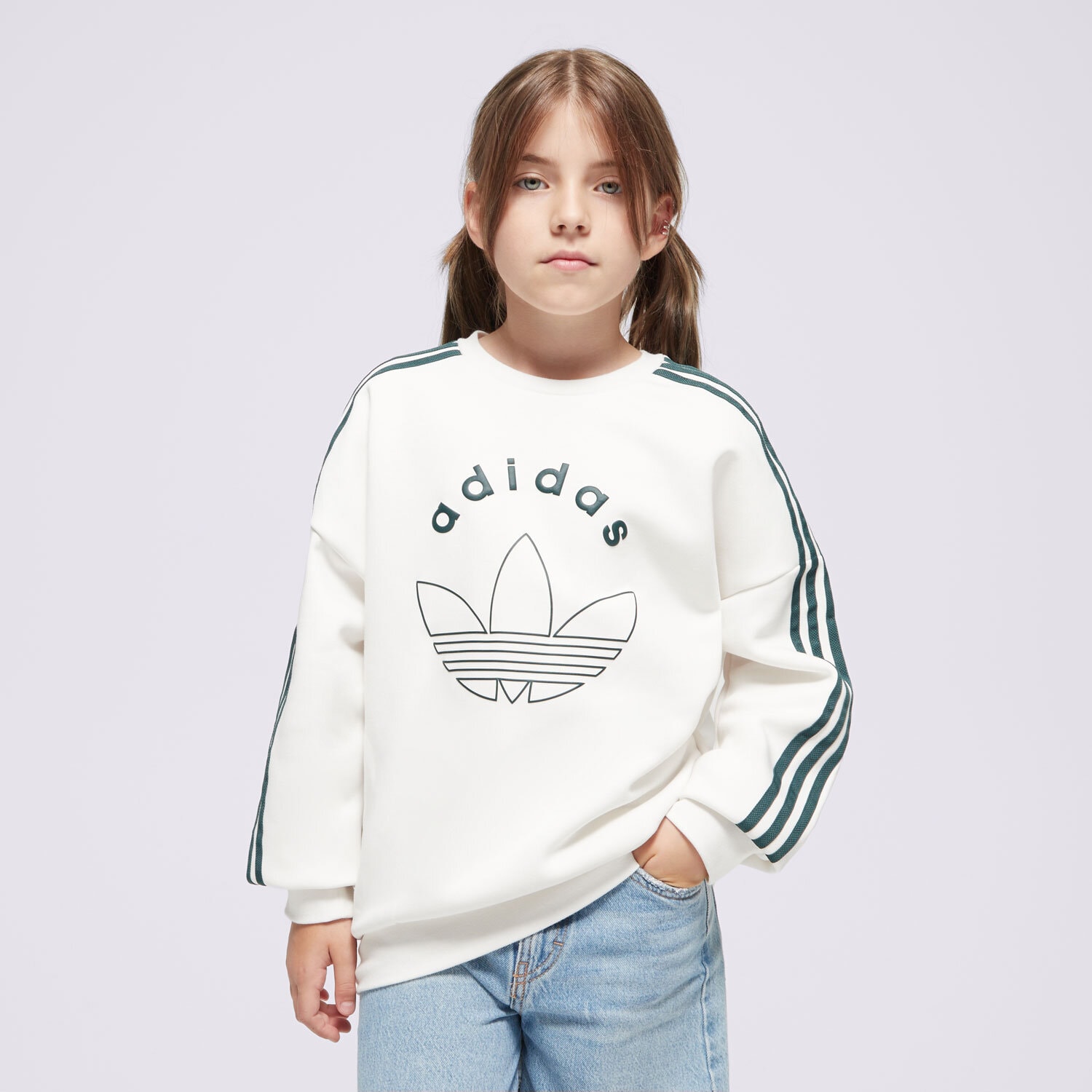 Sportowa bluza dziecięca ADIDAS BLUZA (G)LOGO CREW OFF WHT G JE0513 BIAŁY