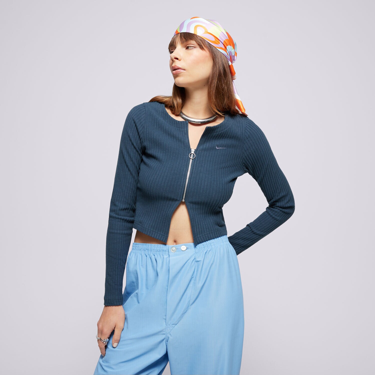 Koszulka, t-shirt damski NIKE SWETER W NSW NK CHLL KNT RIB FZ CRDGN FN3682-478 GRANATOWY