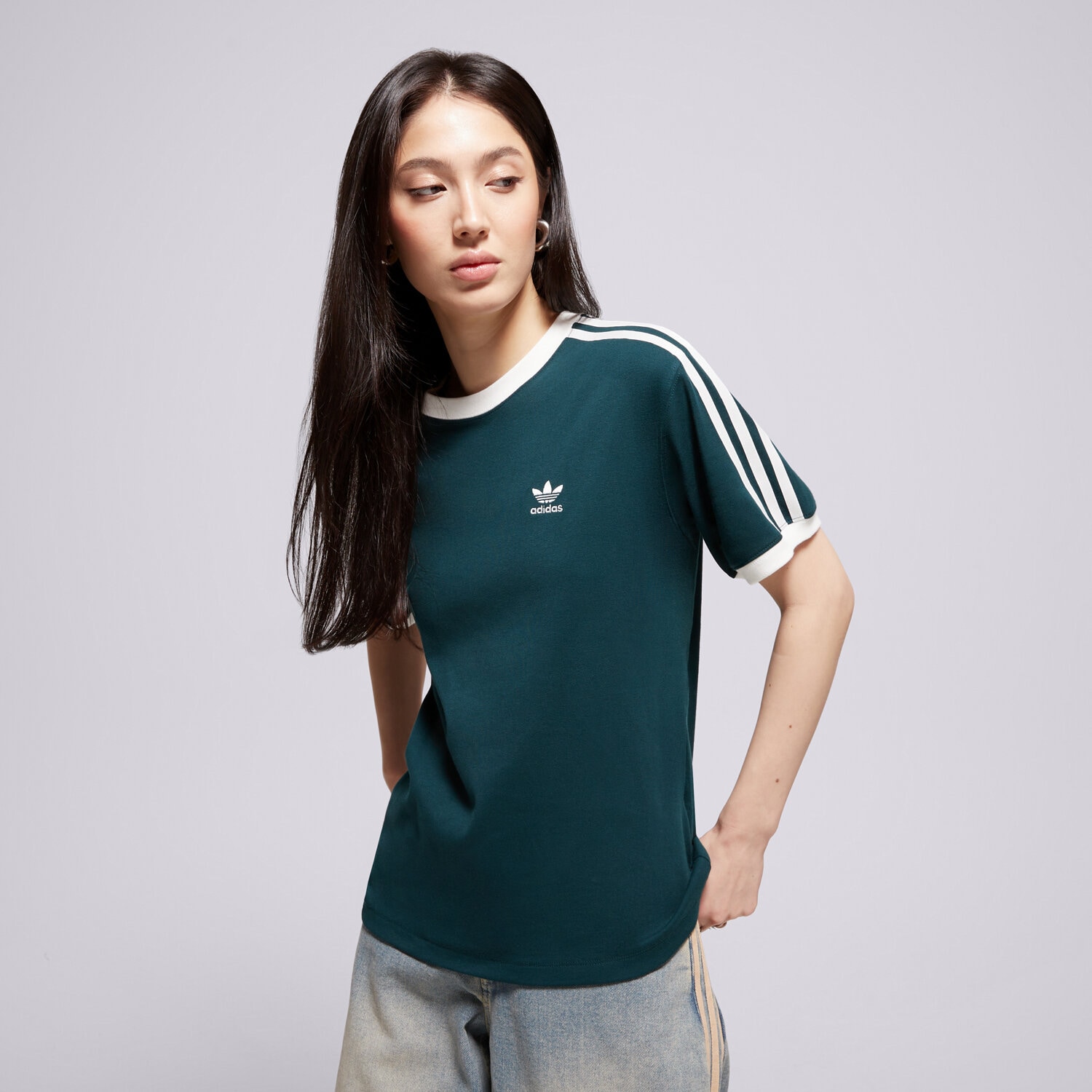Koszulka, t-shirt damski ADIDAS T-SHIRT 3 STRIPE TEE JY4855 ZIELONY
