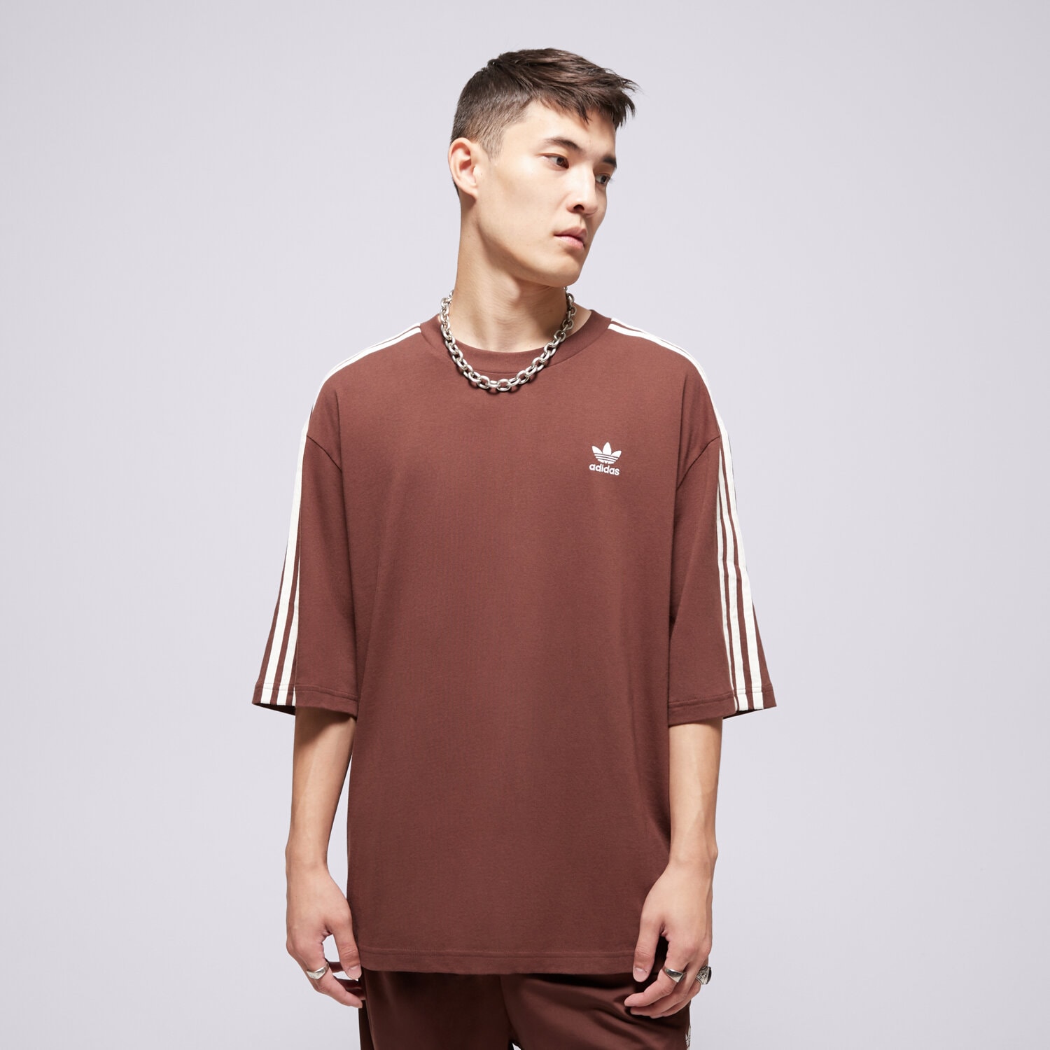 Koszulka, t-shirt sportowy męski ADIDAS T-SHIRT OVERSIZE TEE KA0476 BRĄZOWY