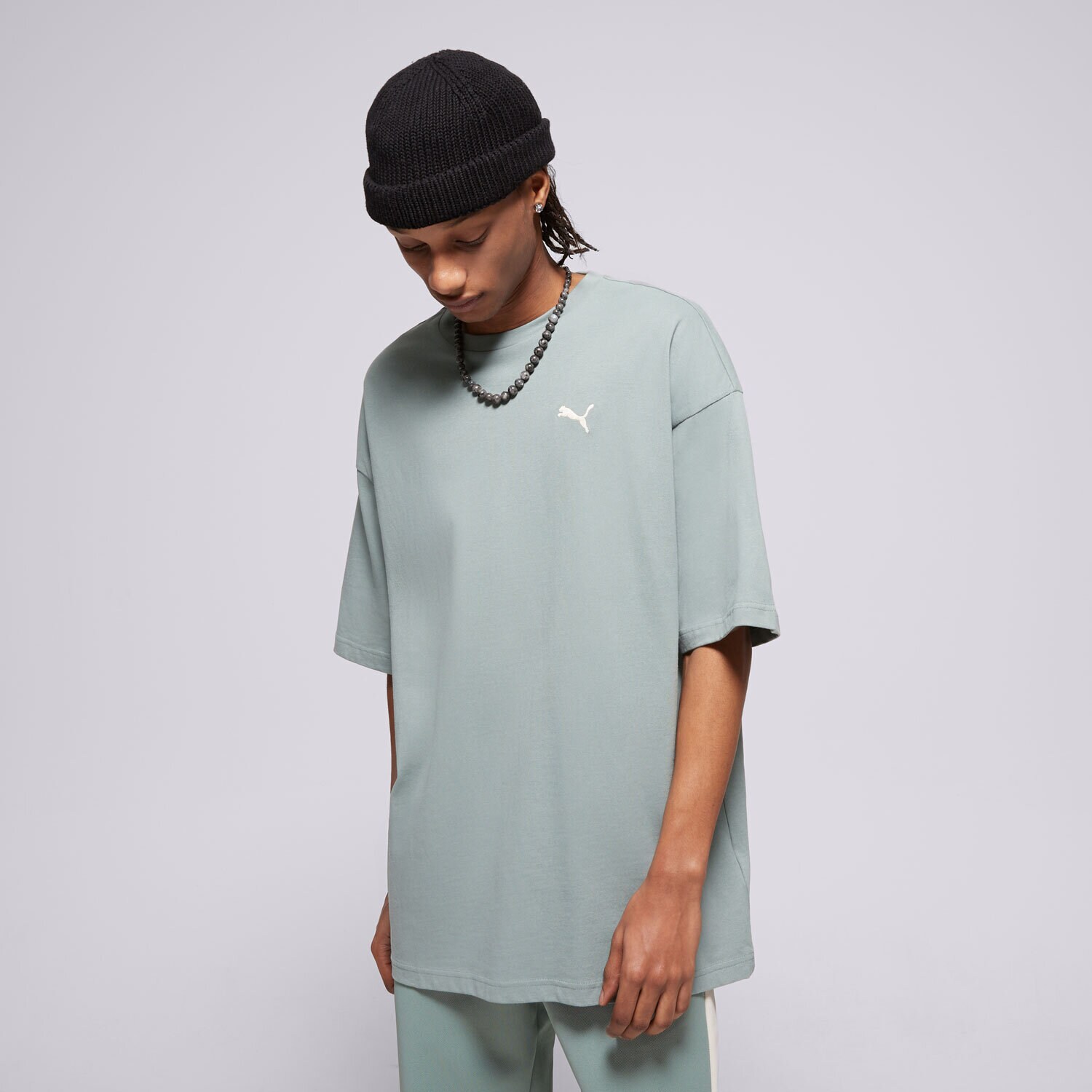 Koszulka, t-shirt sportowy męski PUMA T-SHIRT WARDROBE ESS OVERSIZED TEE 629646 30 ZIELONY
