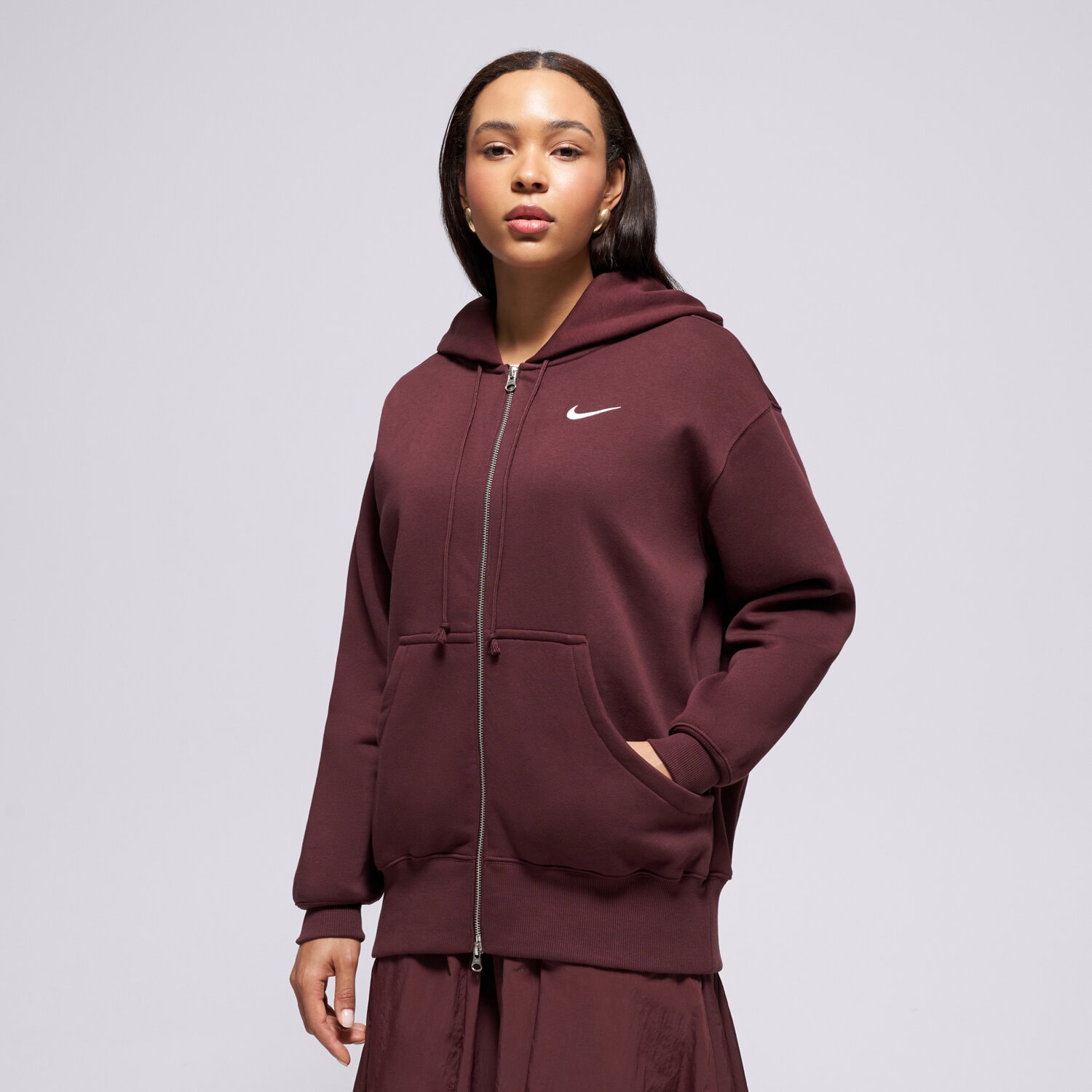 Bluza damska NIKE BLUZA ROZPINANA W NSW PHNX FLC FZ OS HOODIE DQ5758-654 BORDOWY