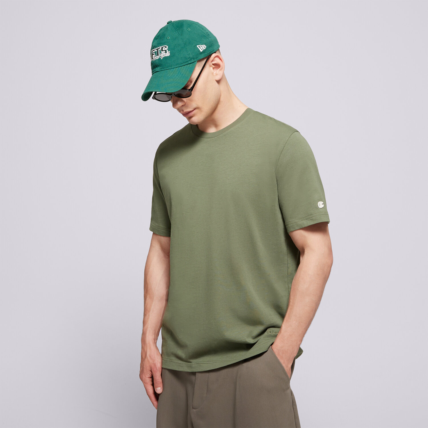 Koszulka, t-shirt sportowy męski CHAMPION T-SHIRT SS TEE 220425 GS128 KHAKI