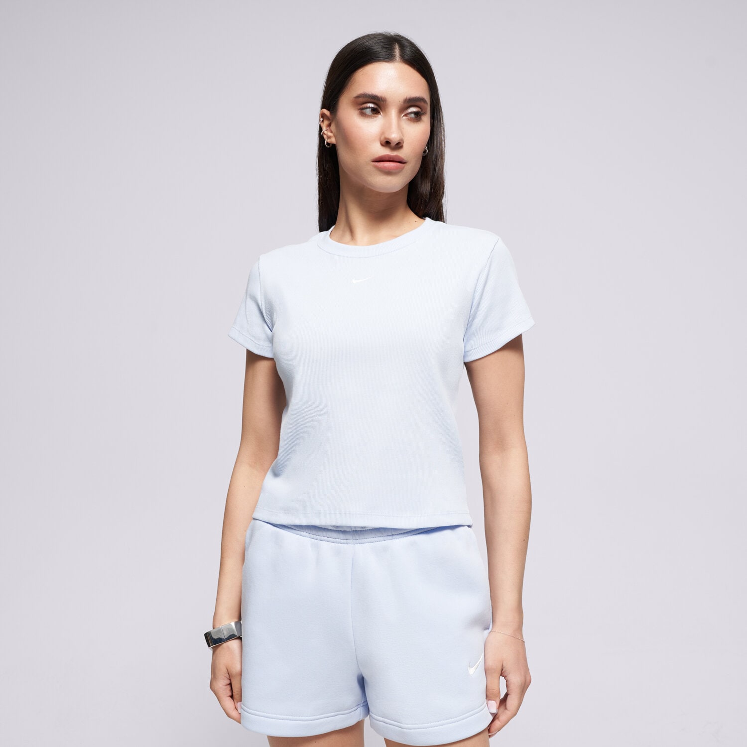 Koszulka, t-shirt damski NIKE T-SHIRT W NSW RIB TGHT SS TEE HV4994-407 NIEBIESKI