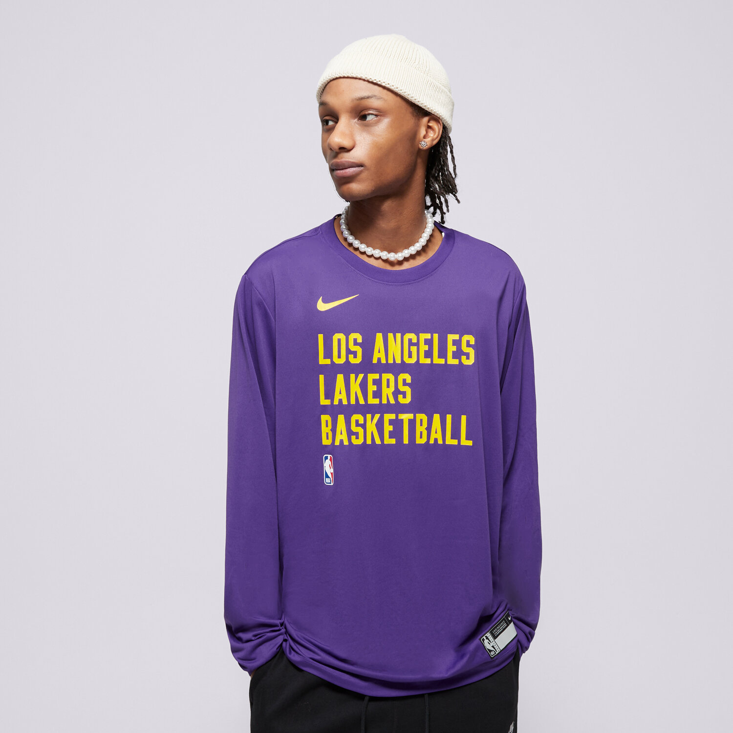Koszulka, t-shirt sportowy męski NIKE T-SHIRT LAL M NK DF ES PRT LS TEE NBA FD9953-504 FIOLETOWY