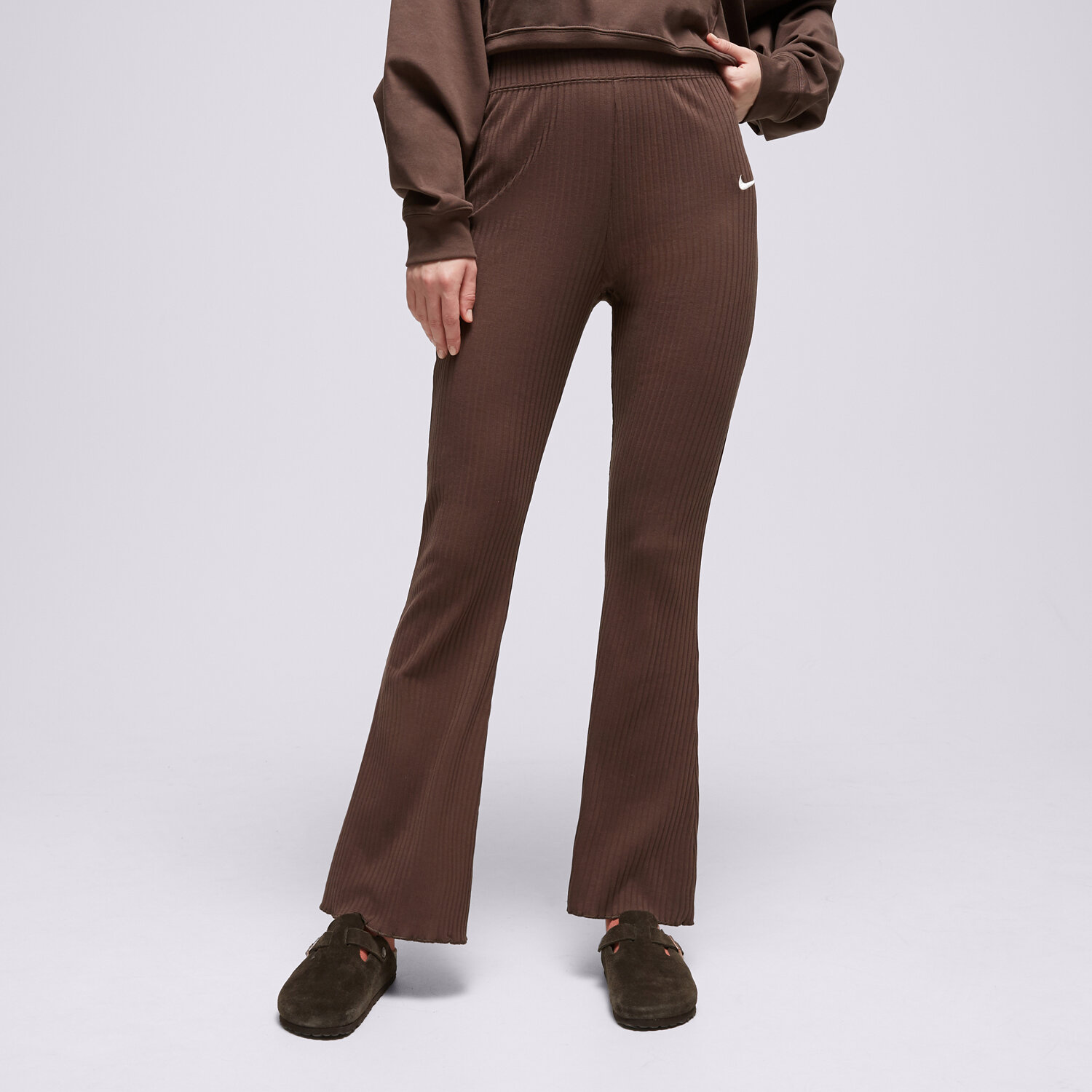 Spodnie sportowe damskie NIKE SPODNIE W NSW RIB JRSY DV7868-237 BRĄZOWY