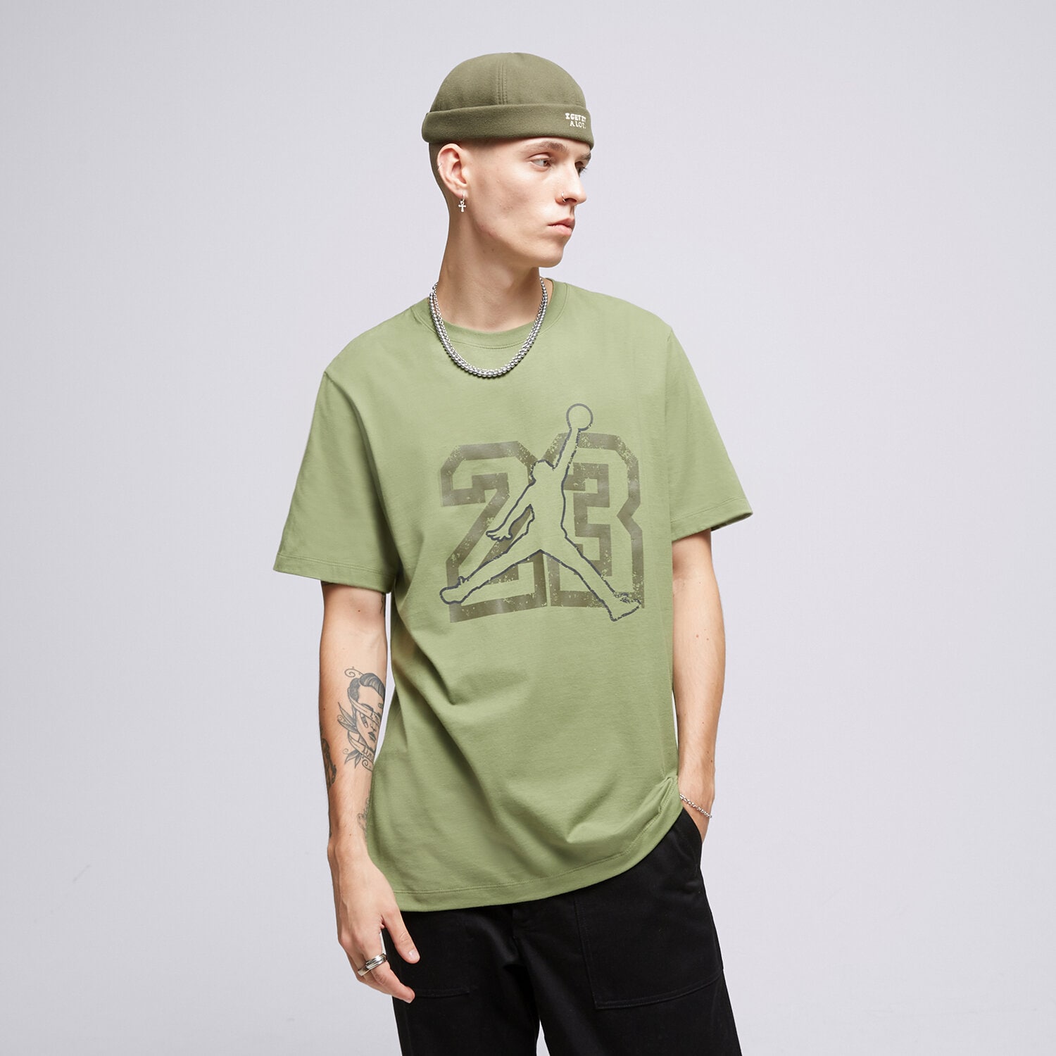 Koszulka, t-shirt sportowy męski JORDAN T SHIRT M J FLT ESS JM SS CREW FB7394-340 KHAKI