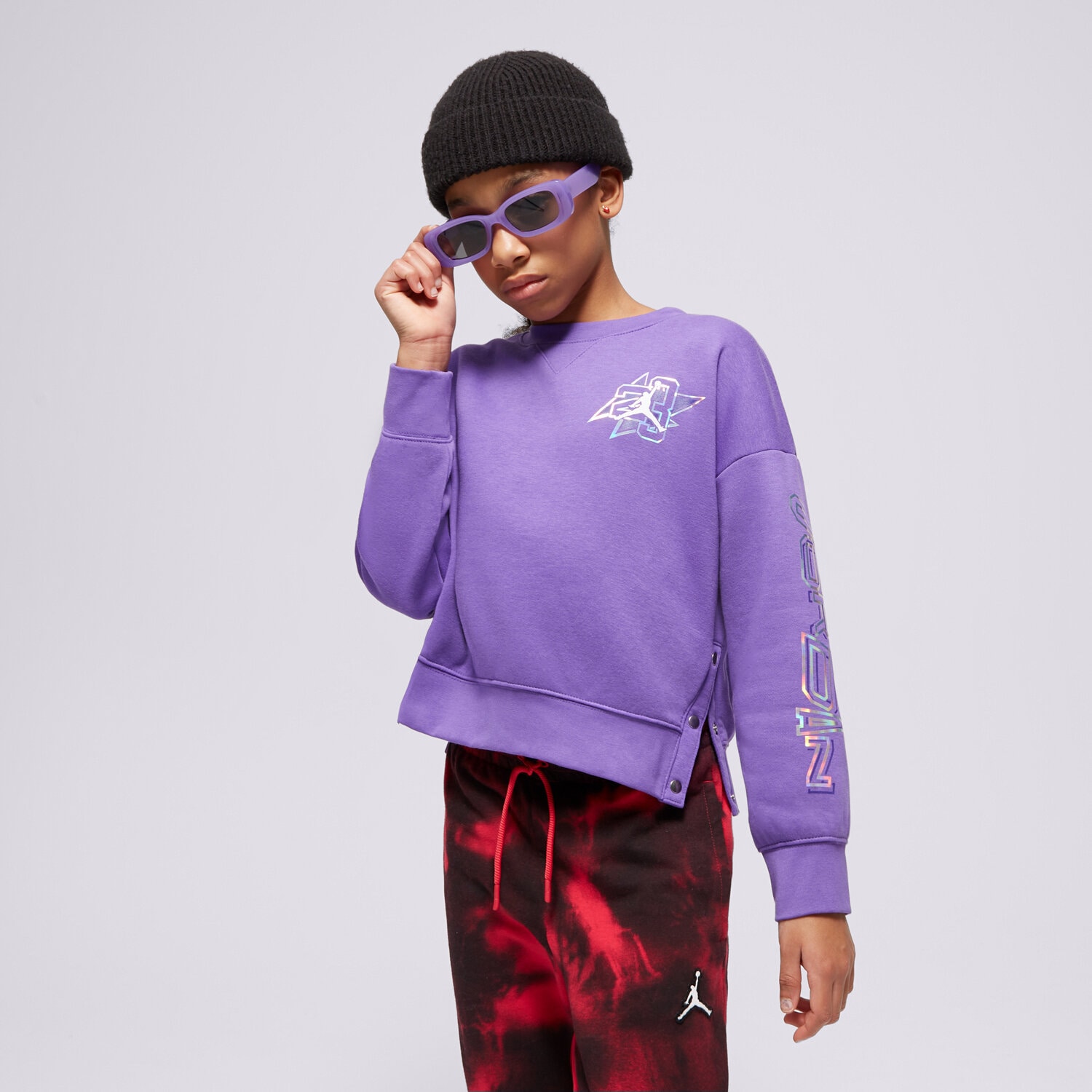 Sportowa bluza dziecięca JORDAN BLUZA TAKE FLIGHT SNAP CREW GIRL 45C808-P44 FIOLETOWY