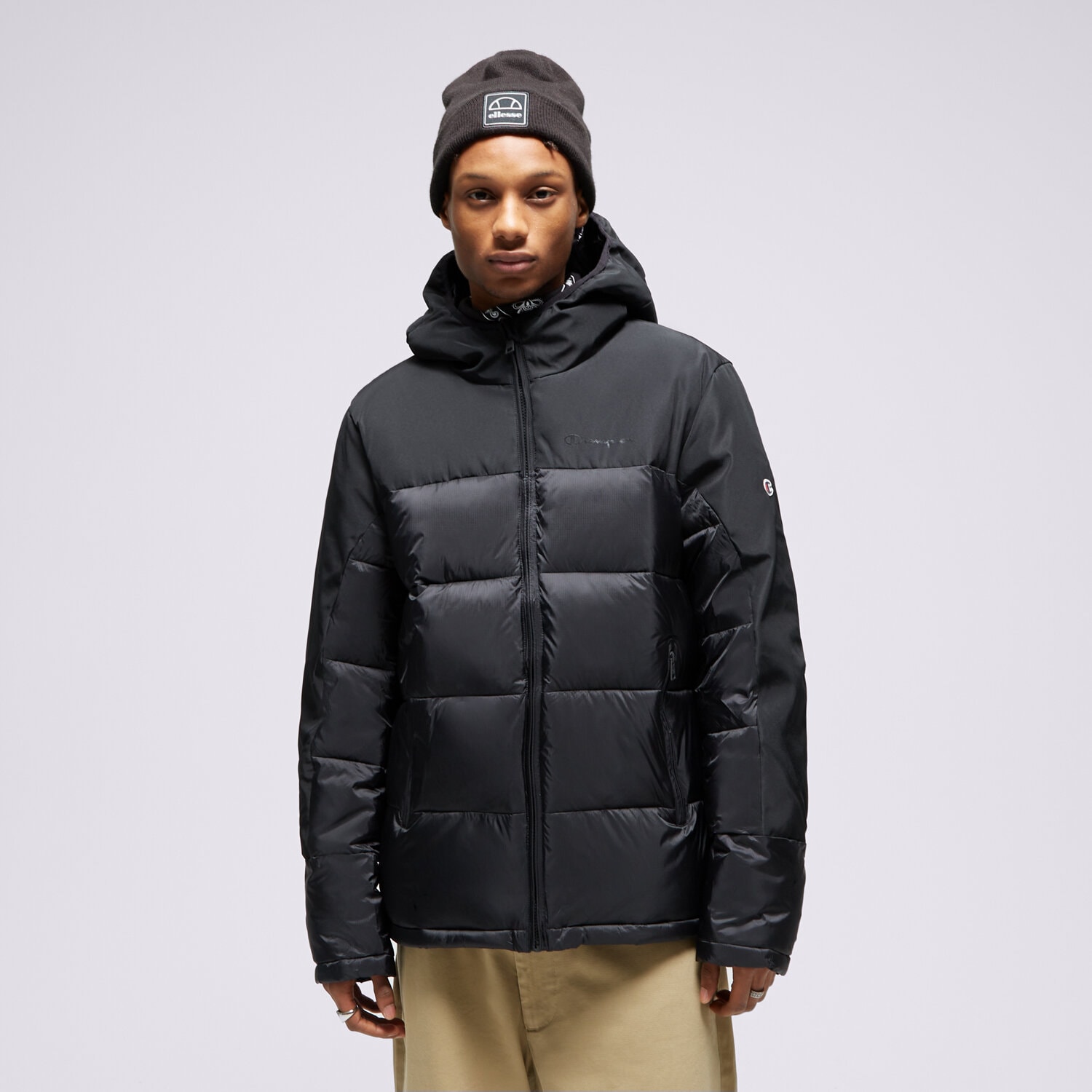 Kurtka zimowa męska CHAMPION KURTKA PUCHOWA HOODED JACKET 219190KK001 CZARNY