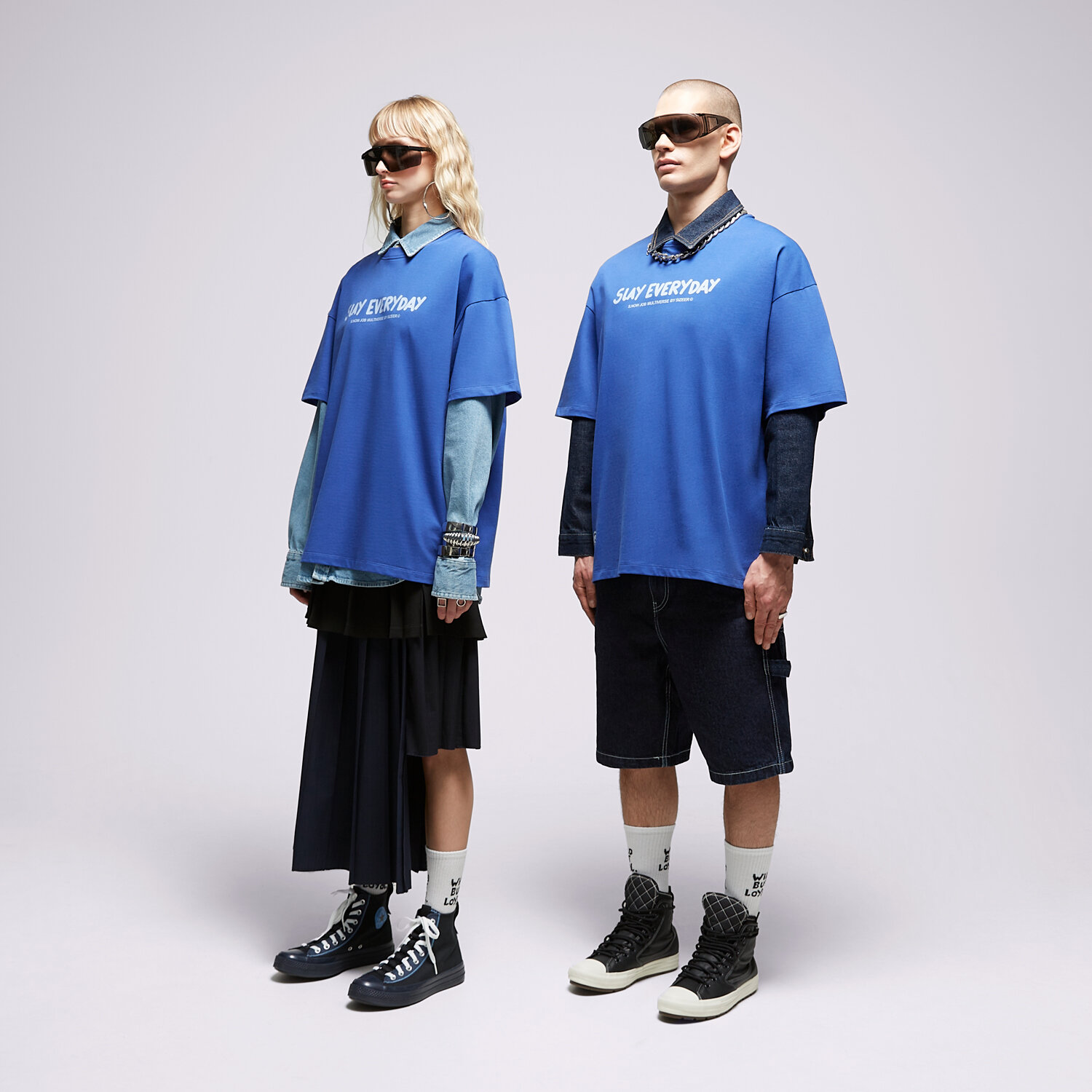 Koszulka, t-shirt damski S.NOW JOB SIZEER T SHIRT "SLAY"-BLUE SI323TSU55001 NIEBIESKI