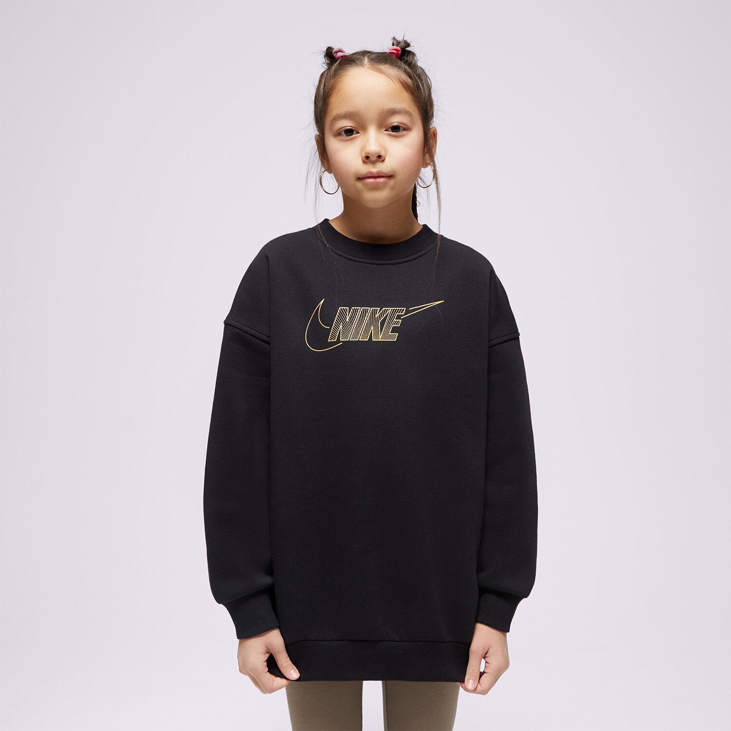 Sportowa bluza dziecięca NIKE BLUZA G NSW CLUB FLC BF CREW LS SHNE GIRL FJ6161-010 CZARNY