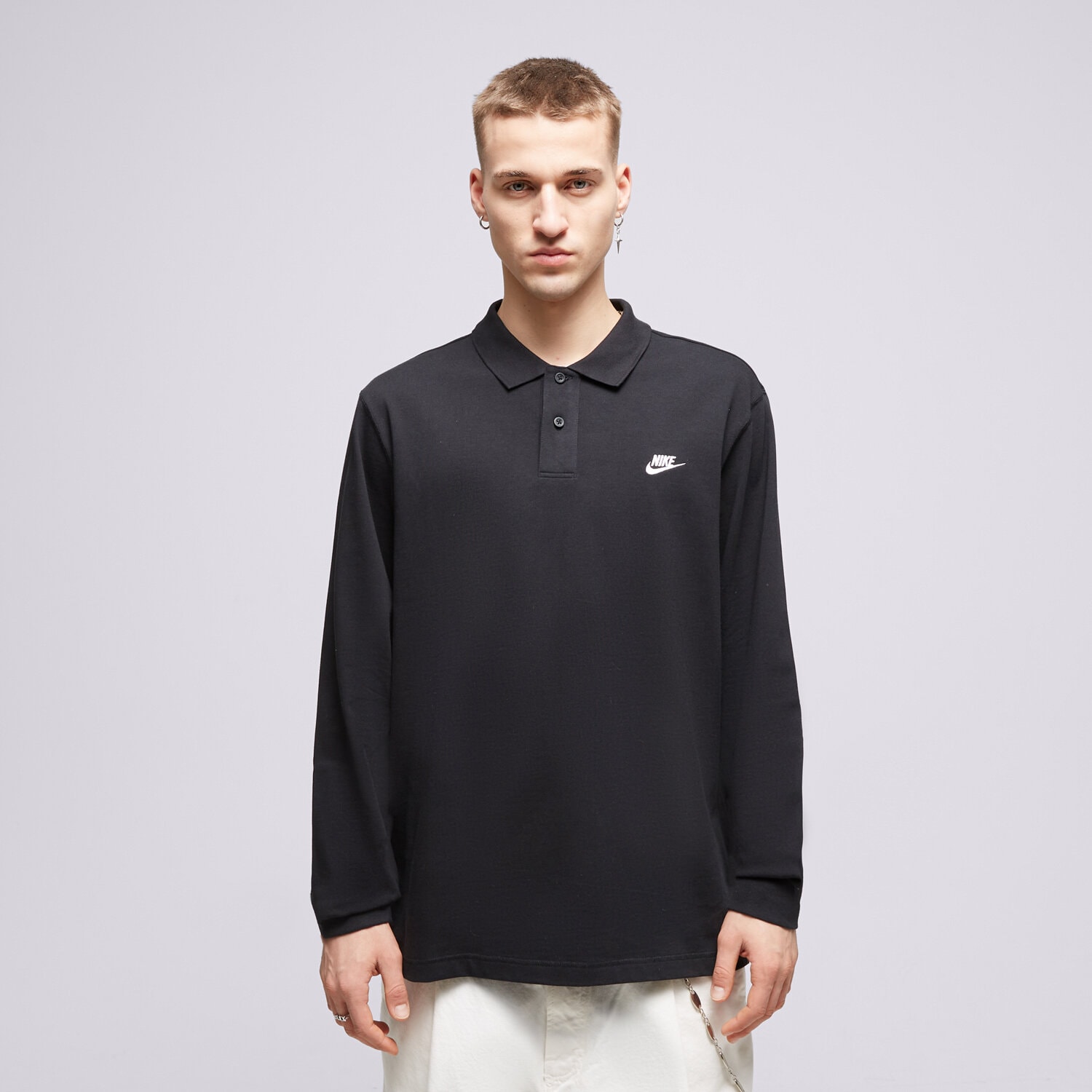 Koszulka, t-shirt sportowy męski NIKE POLO M NK CLUB KNIT LS POLO FQ3417-010 CZARNY
