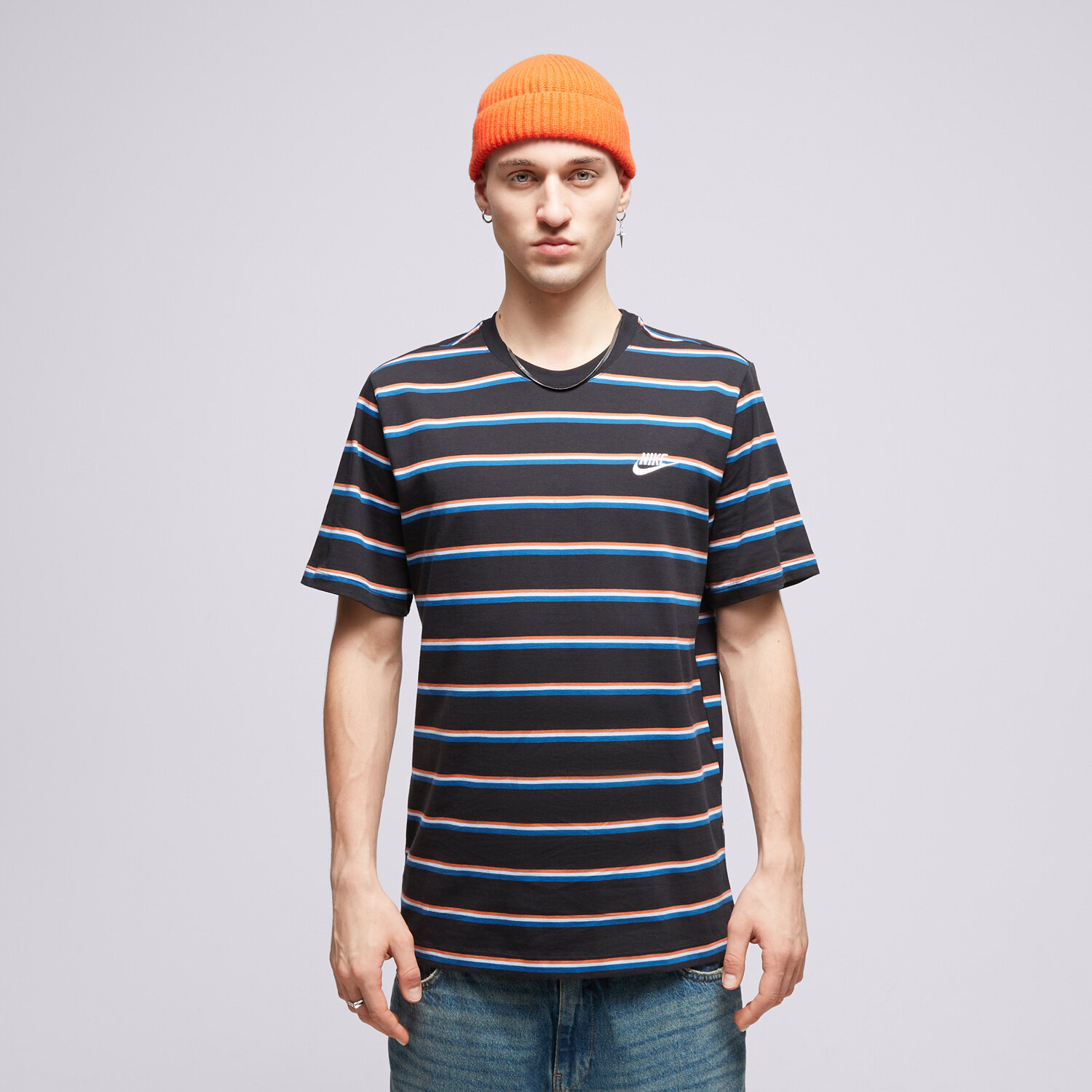Koszulka, t-shirt sportowy męski NIKE T-SHIRT M NSW TEE CLUB STRIPE DZ2985-011 MULTICOLOR