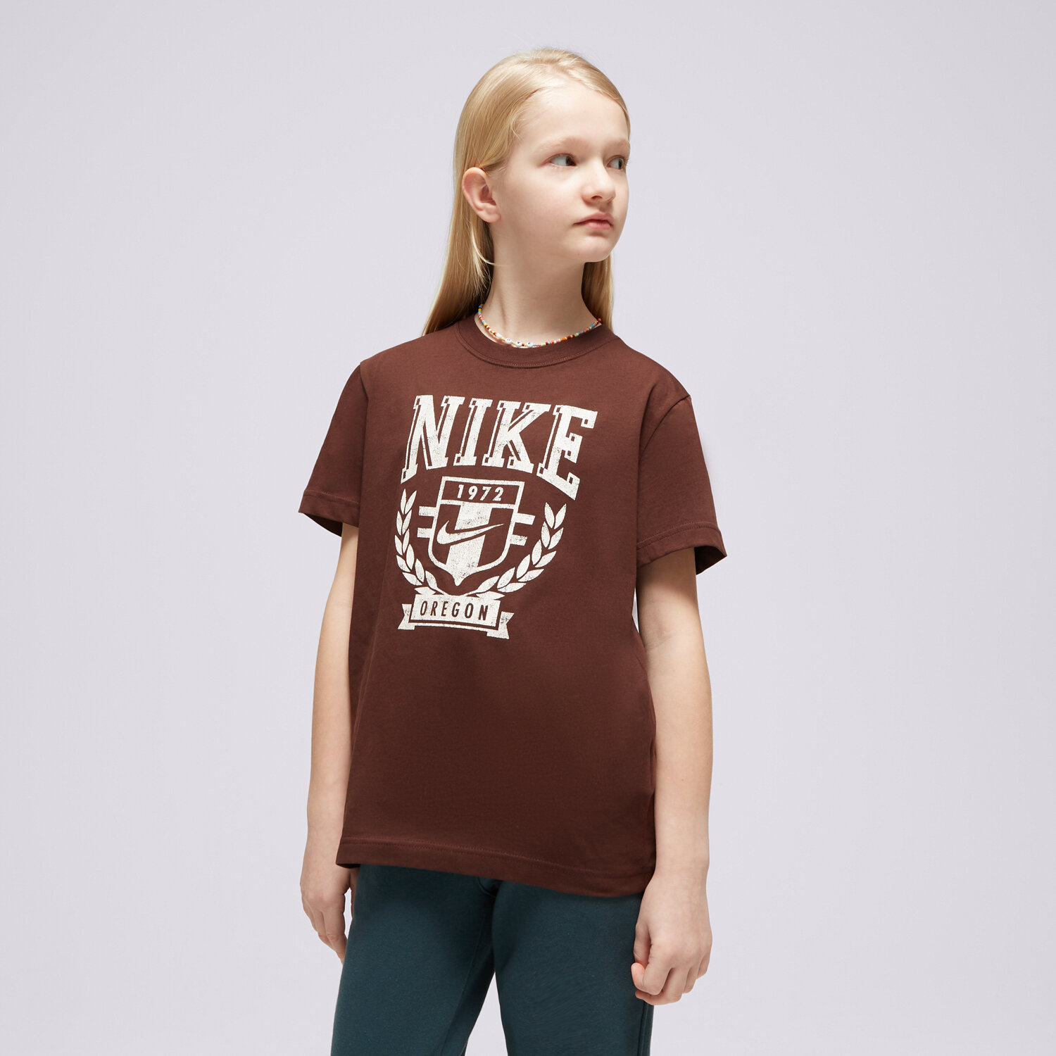Koszulka, t-shirt dla dzieci NIKE T-SHIRT G NSW TREND BF TEE GIRL FZ4724-227 BRĄZOWY