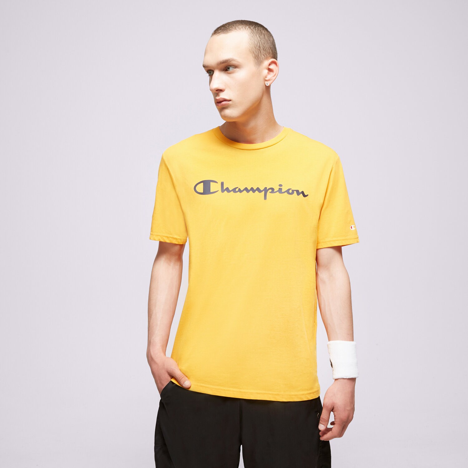 Koszulka, t-shirt sportowy męski CHAMPION T-SHIRT CREWNECK T-SHIRT 218284YS113 Neon różowy