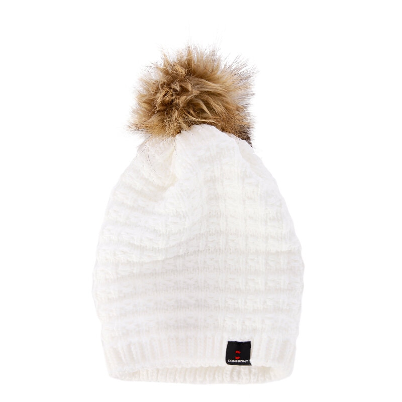 Czapka zimowa damska CONFRONT CZAPKA ZIMOWA SHORT WHITE KNIT POMPOM CF33CAD03 BIAŁY