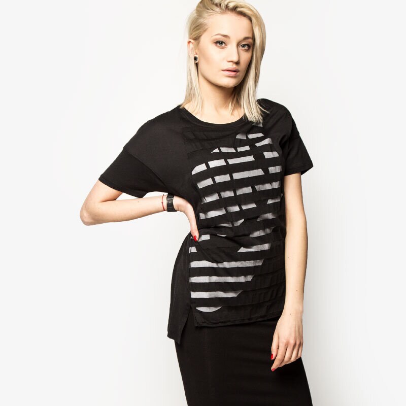 Koszulka, t-shirt damski NIKE T-SHIRT TEE-STRIPE 726080010 CZARNY