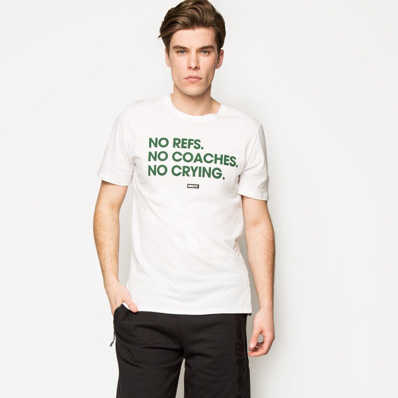 Koszulka, t-shirt sportowy męski NIKE T-SHIRT FC NO REFS COACH CRY TEE 742596100 BIAŁY