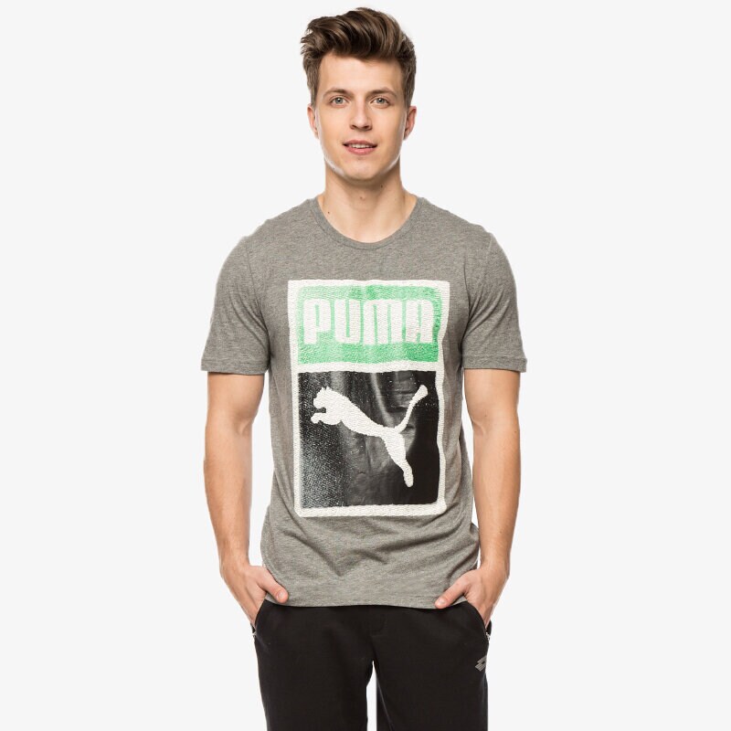 Koszulka, t-shirt sportowy męski PUMA T-SHIRT BRAND TEE MEDIUM 57040503 SZARY