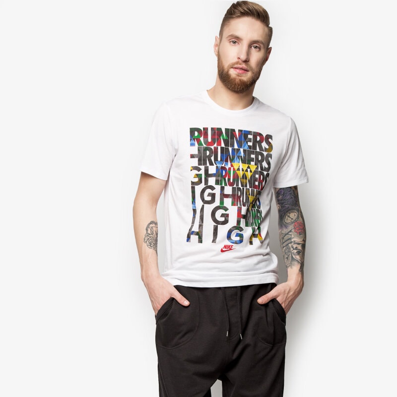 Koszulka, t-shirt sportowy męski NIKE T-SHIRT TEE-RU RUNNERS HIGH 739505100 BIAŁY