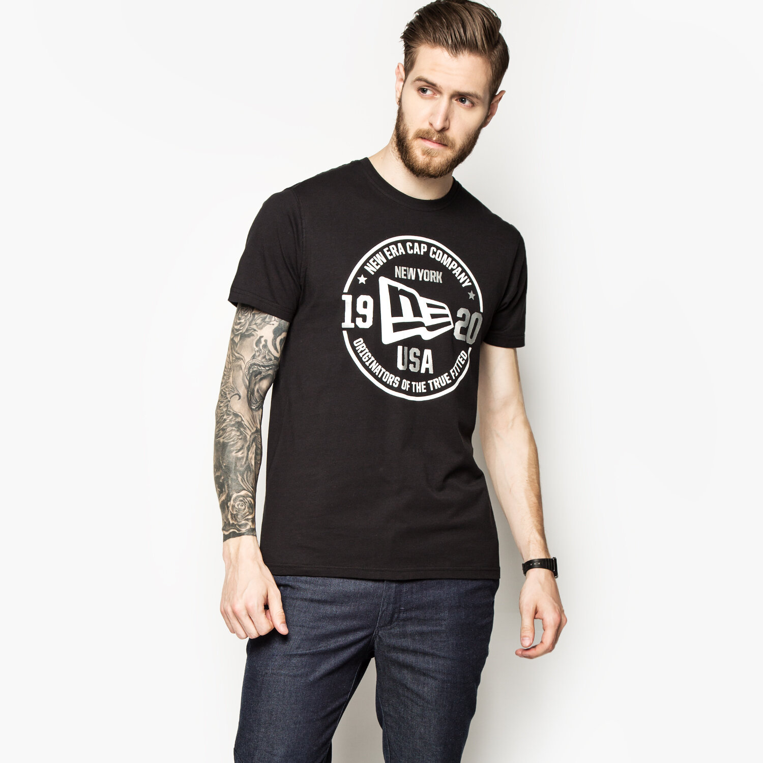 Koszulka, t-shirt sportowy męski NEW ERA T-SHIRT ROUNDALL FLAG 11276661 CZARNY