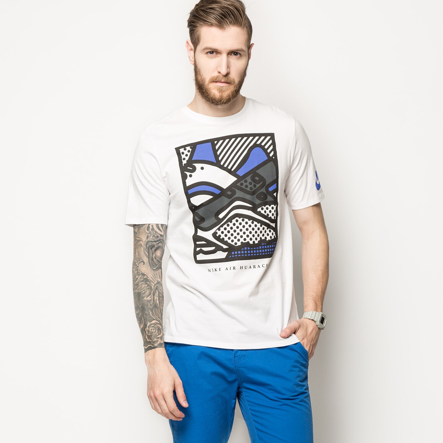 Koszulka, t-shirt sportowy męski NIKE T-SHIRT HUARACHE POP ART 829306101 BIAŁY