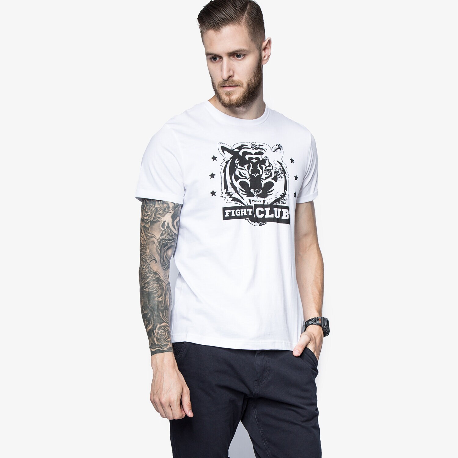 Koszulka, t-shirt sportowy męski CONFRONT T-SHIRT TIGRE CF16TSMPR019 BIAŁY
