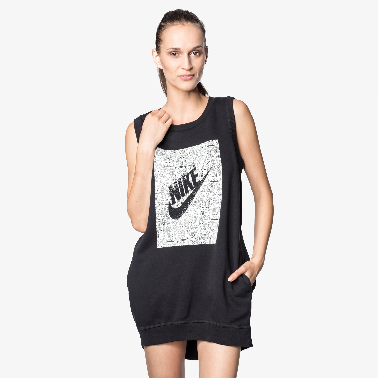 Modna sukienka sportowa NIKE SUKIENKA RALLY SLVLSS DRESS-FTW 742109010 CZARNY