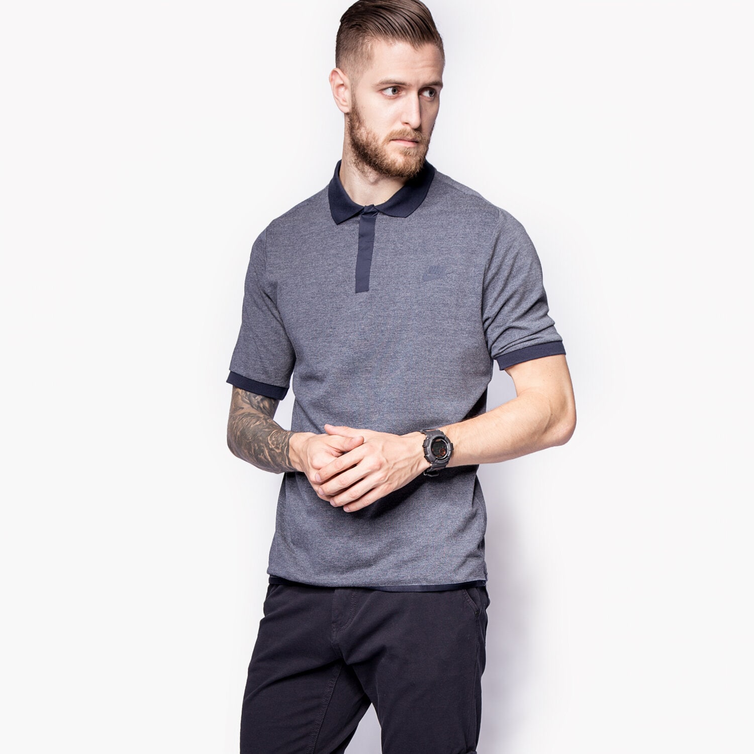 Koszulka, t-shirt sportowy męski NIKE T-SHIRT BONDED POLO 2.0 727342091 GRANATOWY