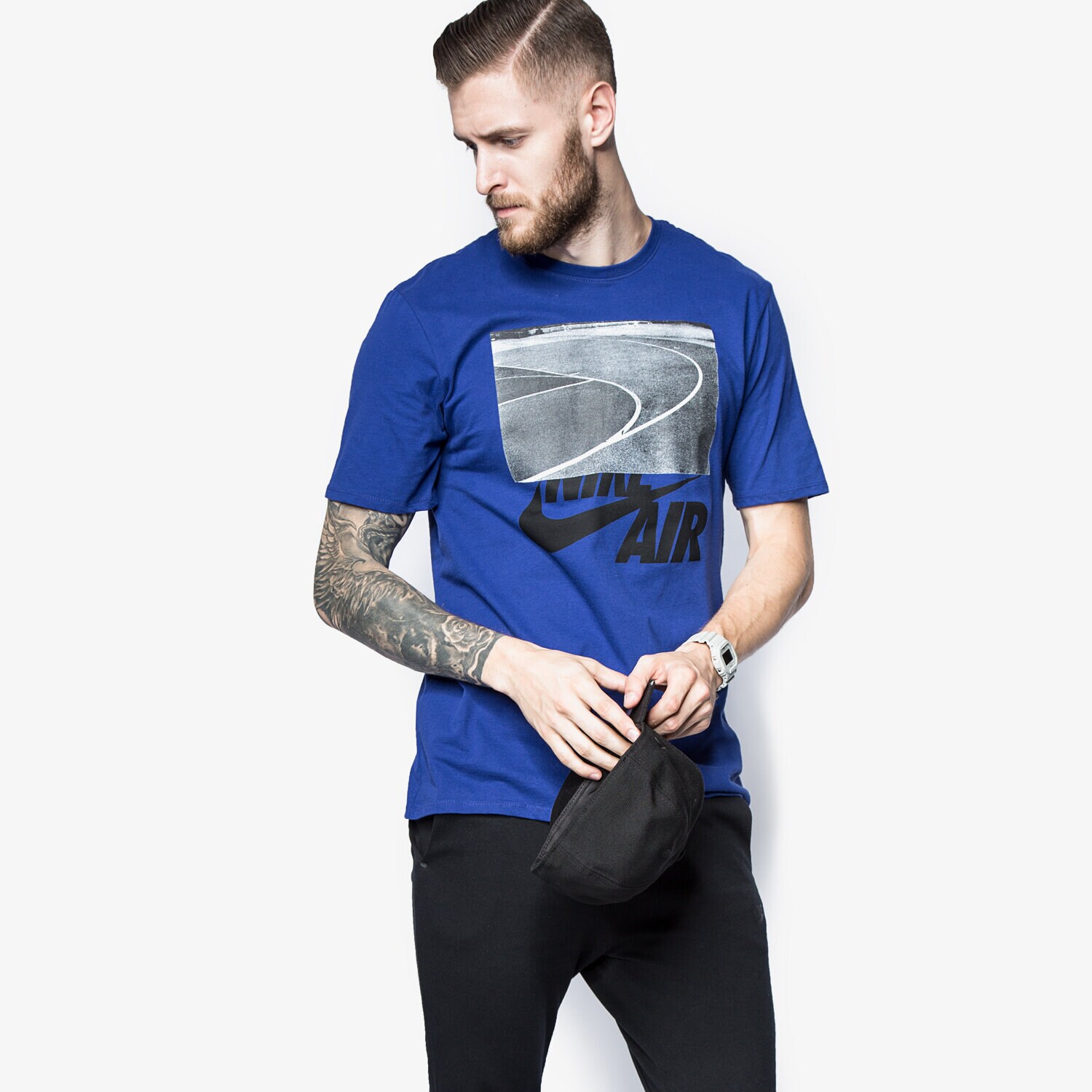 Koszulka, t-shirt sportowy męski NIKE T-SHIRT AIR SPLIT COURT 778428455 NIEBIESKI