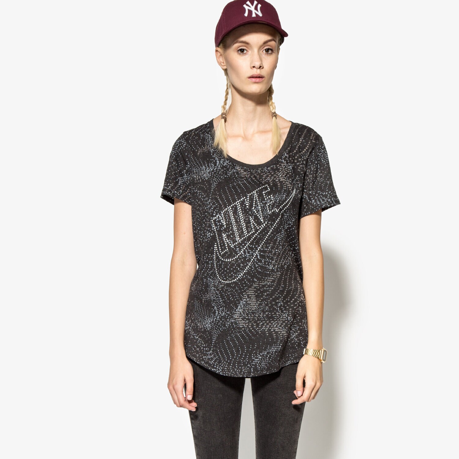 Koszulka, t-shirt damski NIKE T-SHIRT TEE-BF BURNOUT GLITCH 803993010 CZARNY