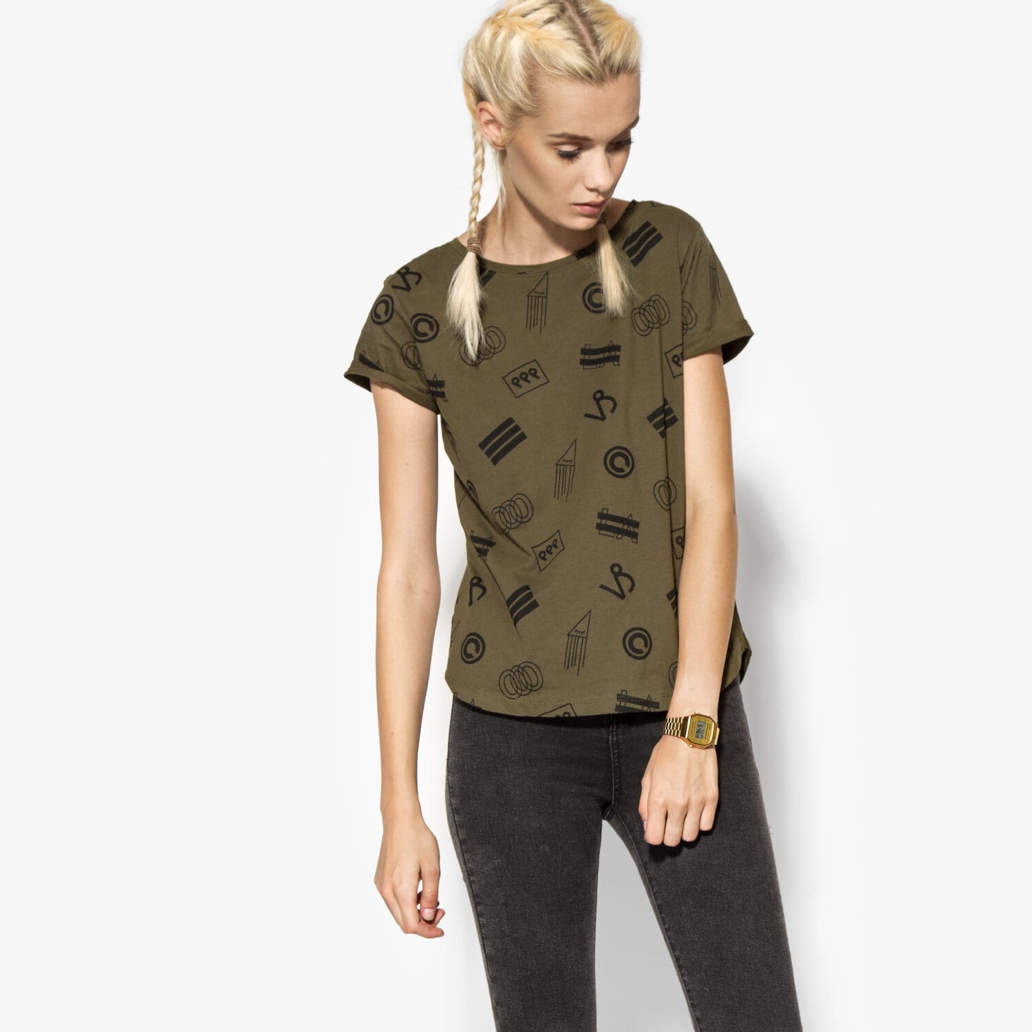 Koszulka, t-shirt damski CONFRONT T-SHIRT GOMEISA CF36TSD06001 KHAKI