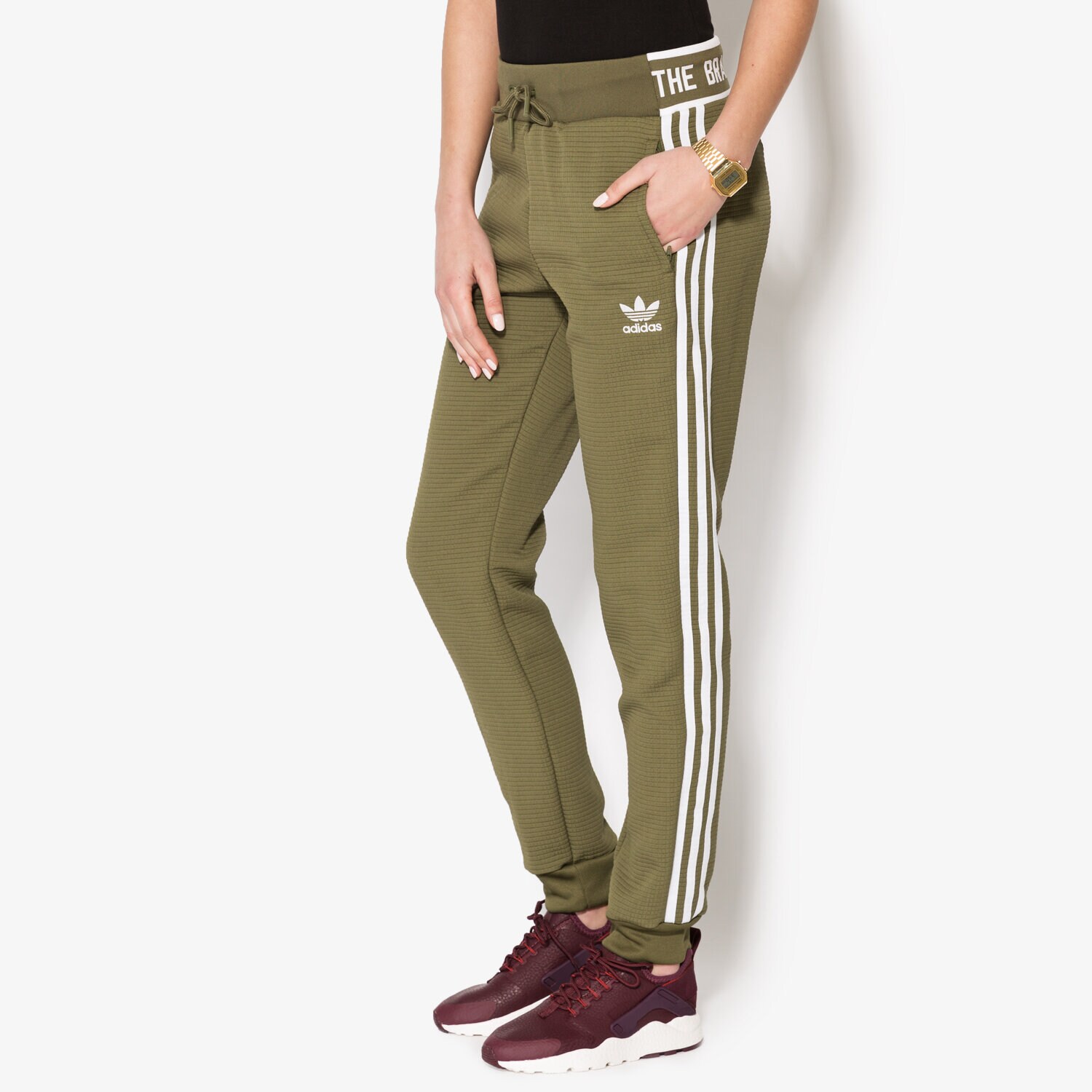 Spodnie sportowe damskie ADIDAS SPODNIE REGULAR TP CUF AY8938 KHAKI