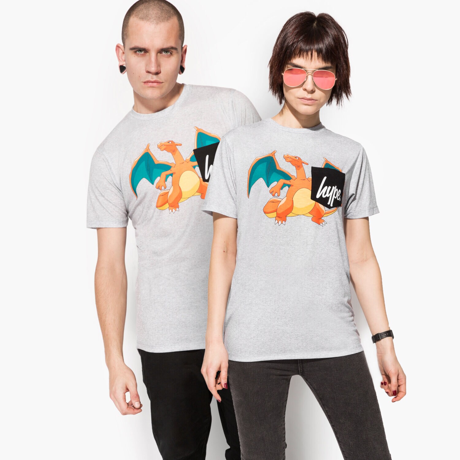 Koszulka, t-shirt damski HYPE T-SHIRT SS CHARIZARD POCKET HPOK074 SZARY