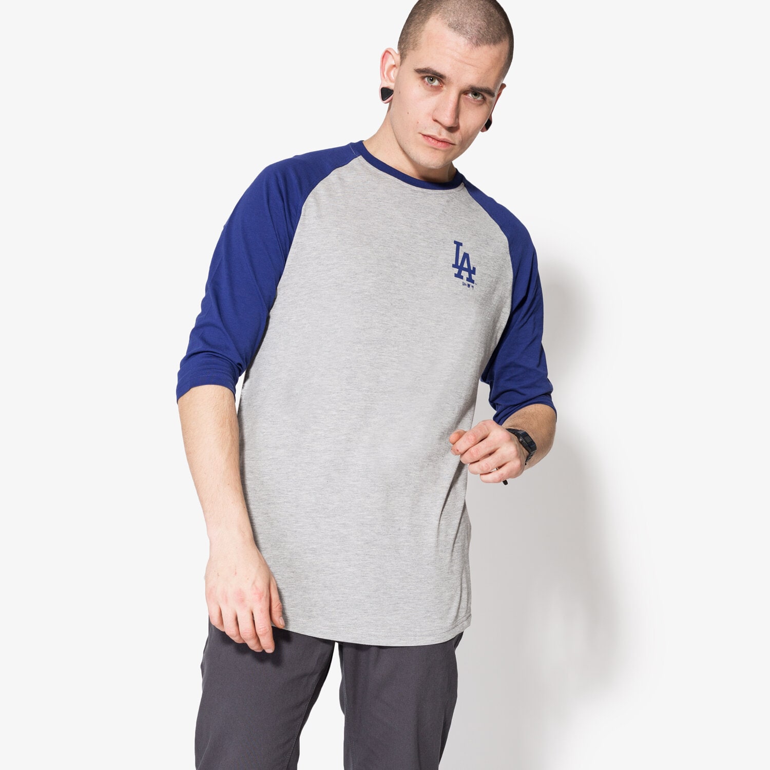 Koszulka, t-shirt sportowy męski NEW ERA KOSZULKA TEAM MLB 3/4 RAGLAN LA DODGERS LGH 11372469 SZARY