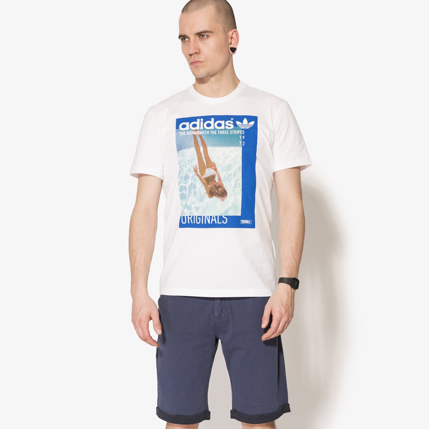 Koszulka, t-shirt sportowy męski ADIDAS T-SHIRT SS GRAPHIC GIRL BQ3038 BIAŁY