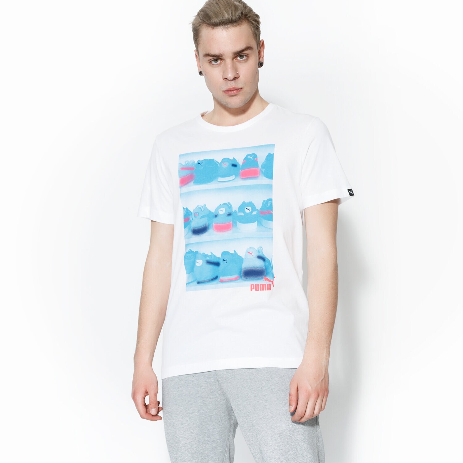 Koszulka, t-shirt sportowy męski PUMA T-SHIRT SS SNEAKER PHOTO TEE 59093502 BIAŁY