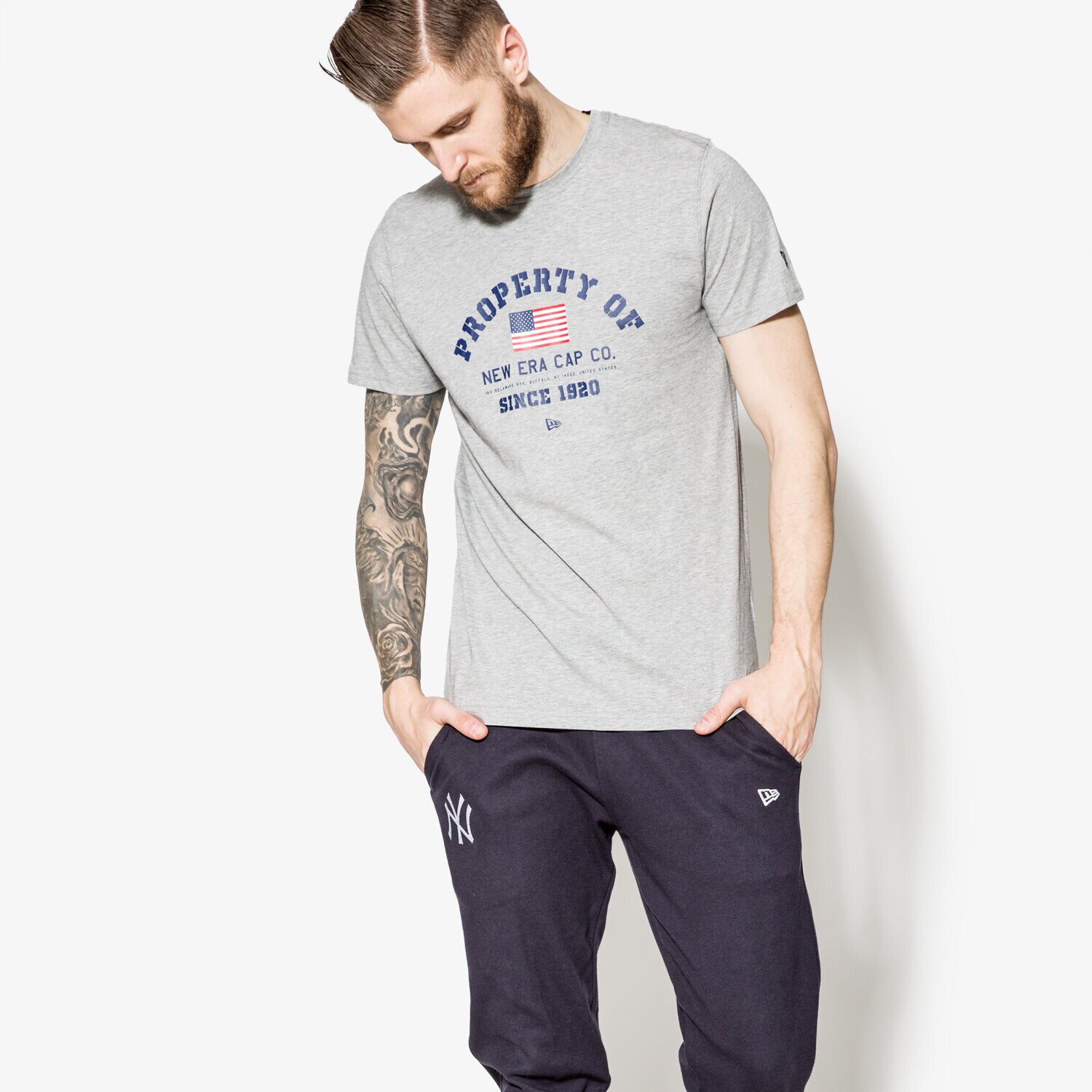 Koszulka, t-shirt sportowy męski NEW ERA KOSZULKA USA ARCH LGH 11450948 SZARY