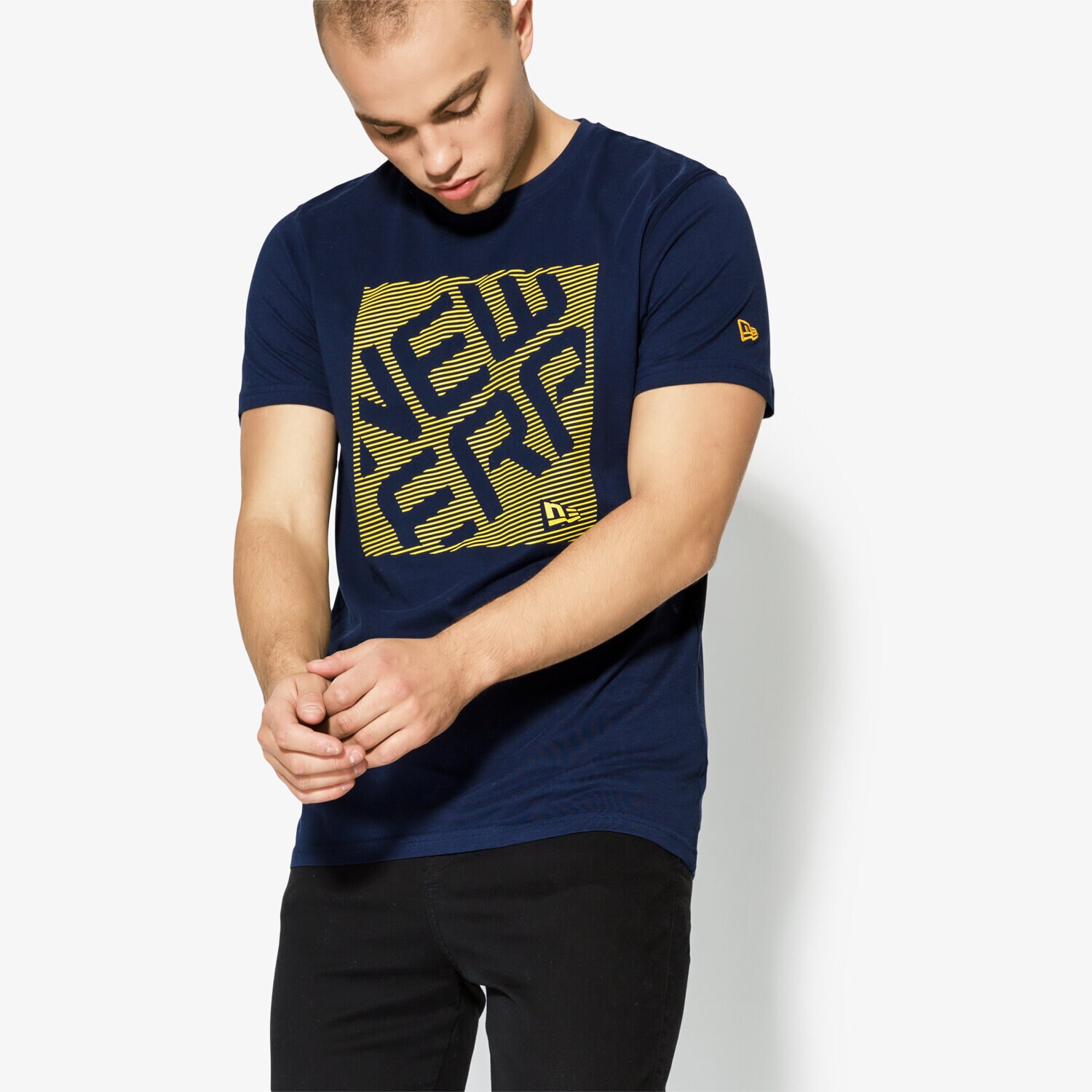 Koszulka, t-shirt sportowy męski NEW ERA KOSZULKA LINEAR STACK OSB 11450950 GRANATOWY
