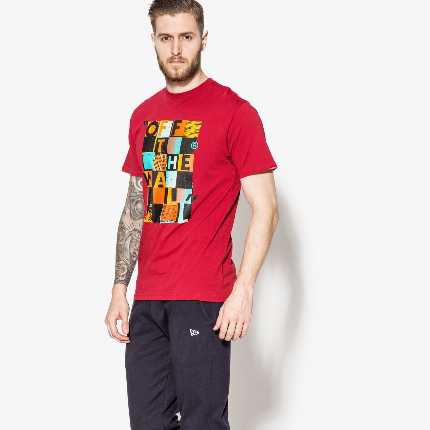 Koszulka, t-shirt sportowy męski VANS T-SHIRT SS OTW CHECKER BLASTER II V00V4NCEJ BORDOWY